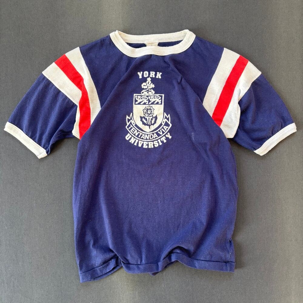 Vintage York University Tentanda Via Crest Ringer T-Shirt Single Stitch Sz S-XS